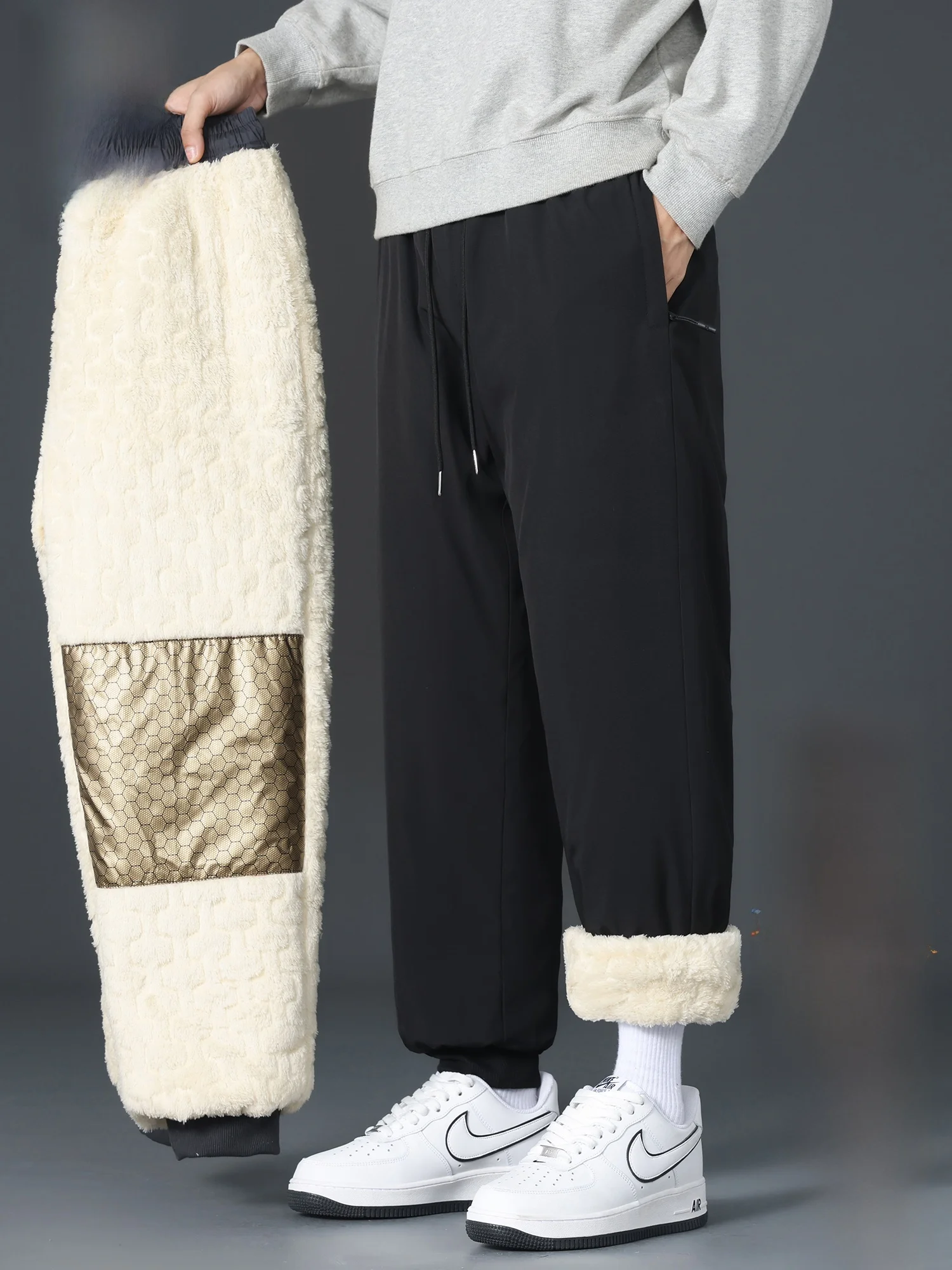 

PaulFrank Thiened Fce Lined Warm Cotton Pants Casual Loose Bla Cuffed Long Trousers for Men Spring Autumn Winter