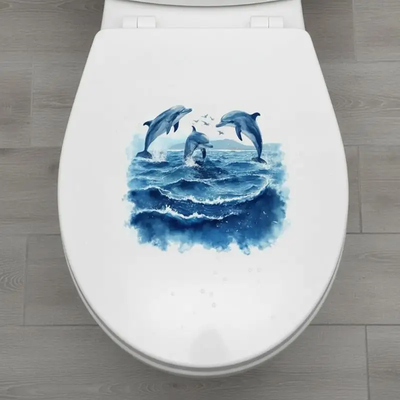 Vivid Watercolor Dolphin Ocean Toilet Sticker For Bedroom Living Bathroom Home Decoration