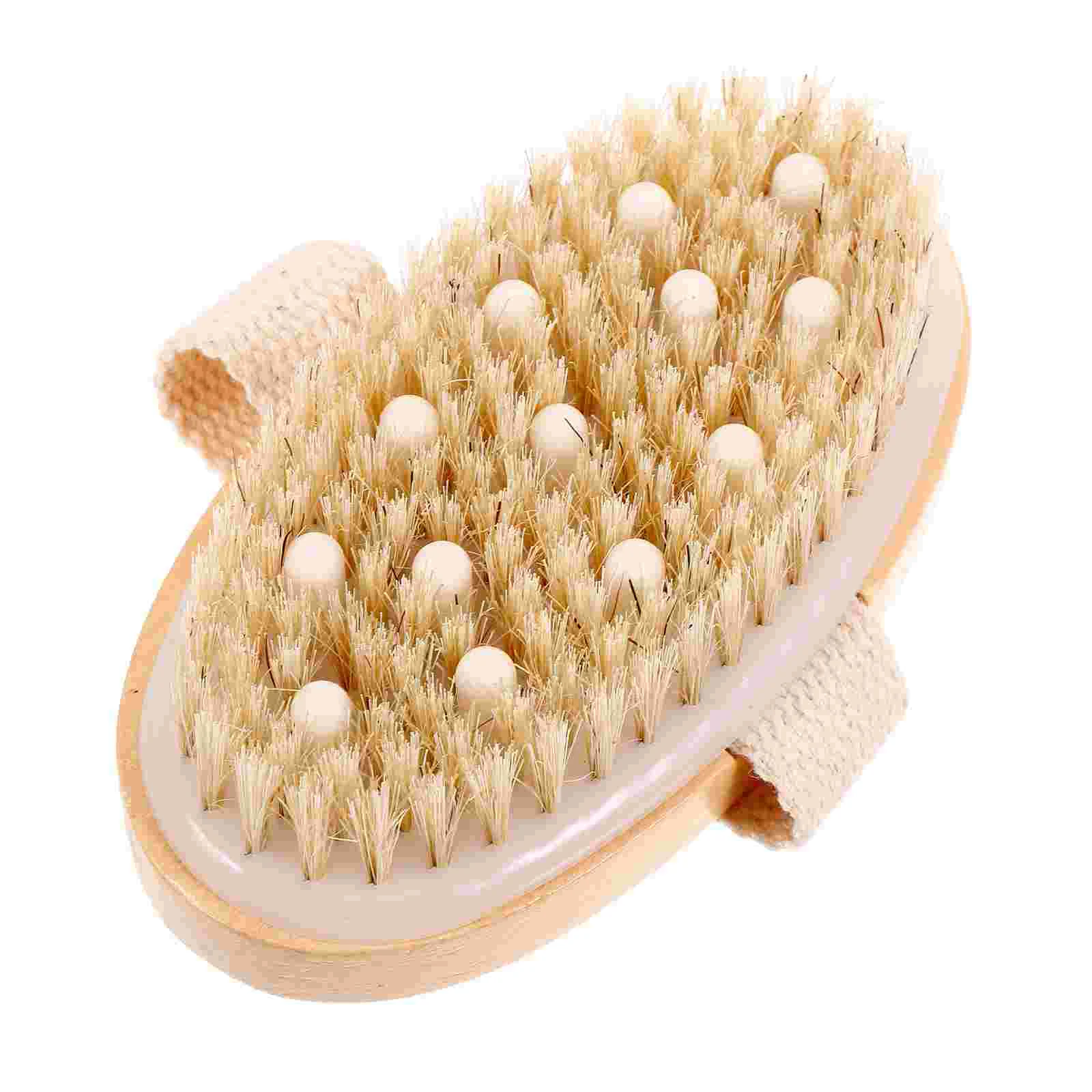 

Cleaning Brush Bamboo White Pig Bristle Rubber Head Exfoliating -in-one Body Massage Bath Bathing Accessories Beige