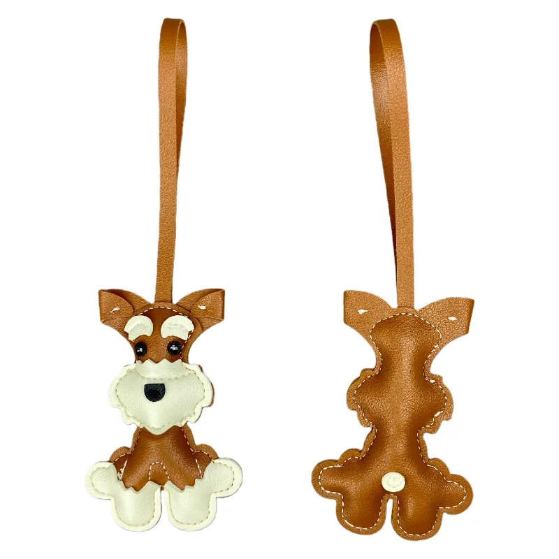 Schnauzer-Taschenanhänger aus PU-Leder für Hunde, 6 Farben erhältlich, niedlicher Haustier-förmiger Welpen-Schlüsselanhänger und Taschenzubehör – Detail 13