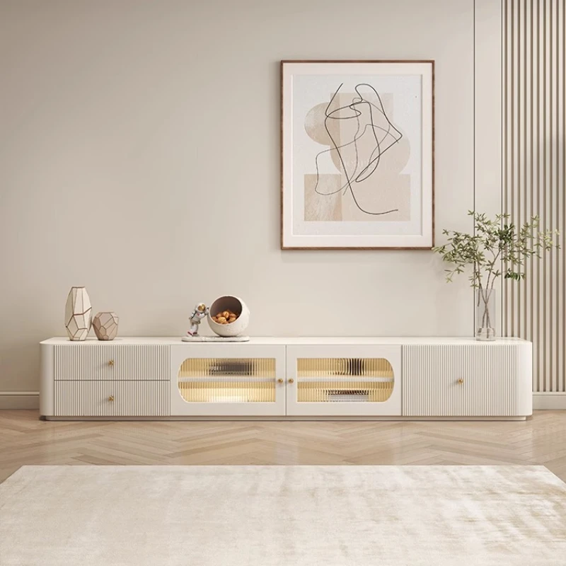 

Cream wind TV cabinet living room small apartment floor solid wood French retro rock slab coffee table TV cabinet combination