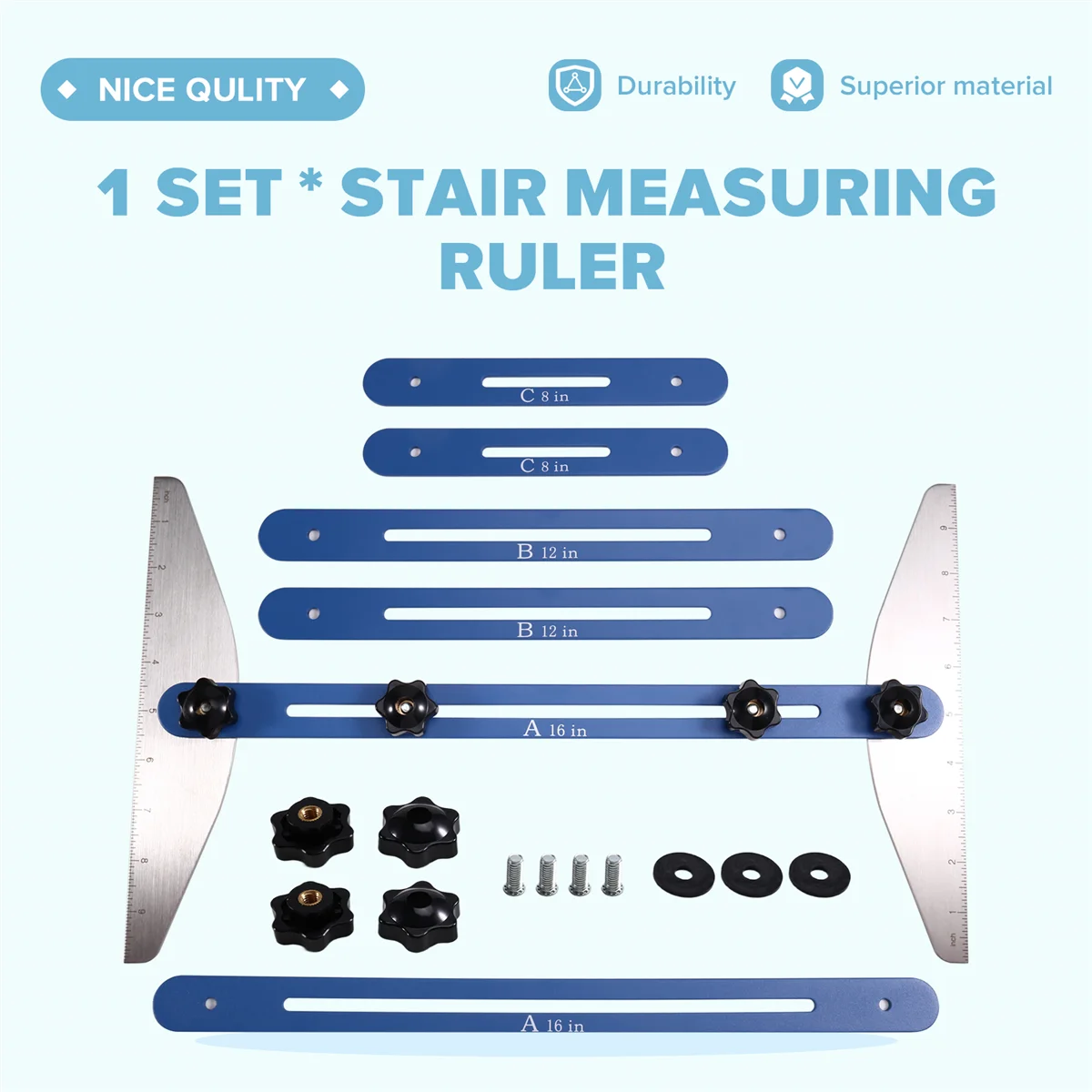 ABNJ Stair Tread Template Tool Wooden Stair Jig Stair Measurement and Scribing Tool with Scale