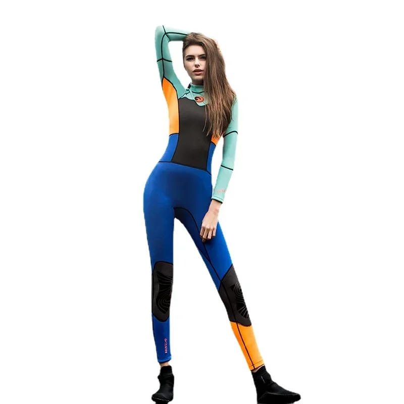 Women 1.5mm Neoprene Long Sleeved One Piece Wetsuit Stitching Surf Diving Equipment Suit Soft Elastic Keep Warm for Diving