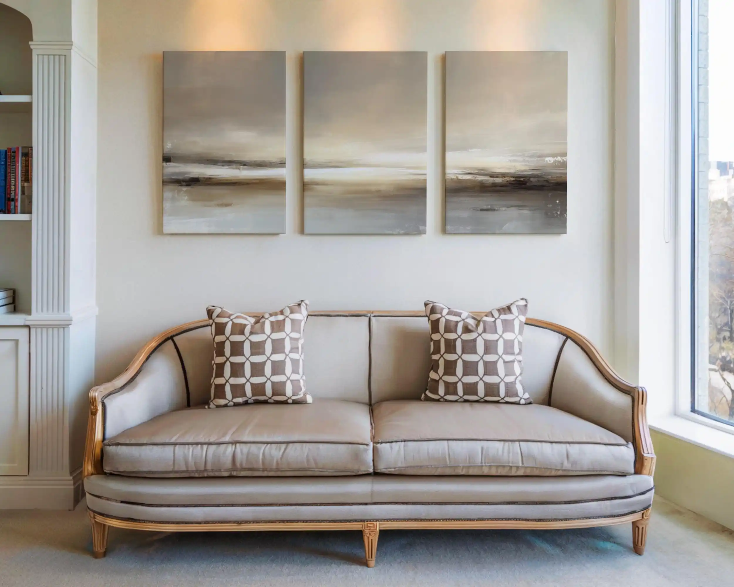 3pcs frameless Canvas Painting Minimalist Neutral Beige Abstract Wall Art Set, Modern Ocean Horizon Canvas Prints, Boho Living R