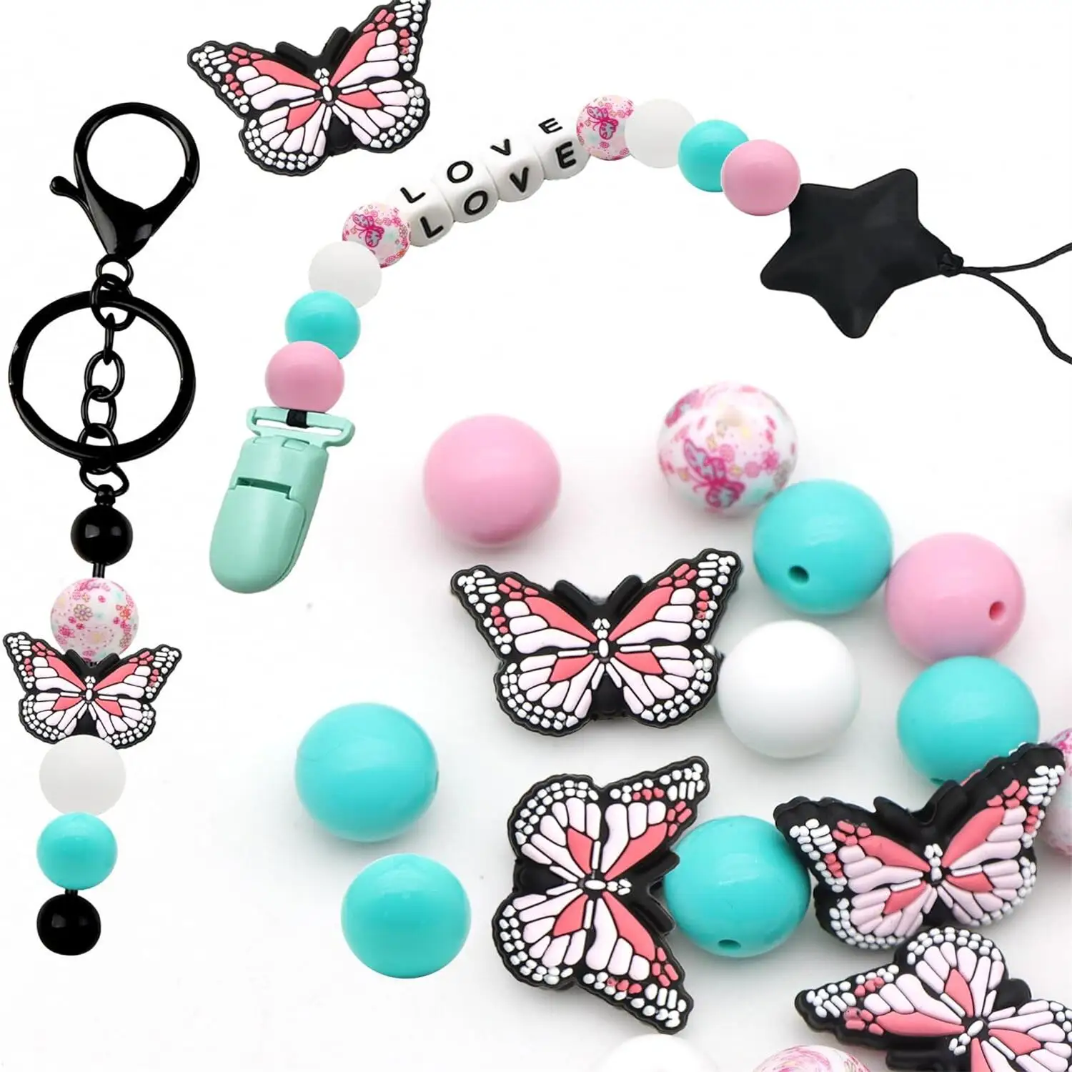 25pcs/set DIY silicone beads combination butterfly set beads pink butterfly silicone decorative beads 15mm silicone bead combination for DIY pen