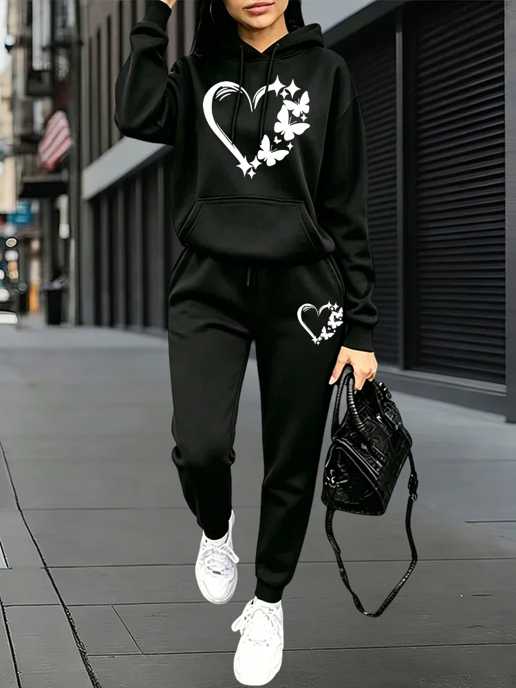 2026 New Fashion Women's Tracksuit Hoodies and Sweatpants Autumn Winter Daily Casual Sports Pullover Set Outdoor Jogging Outfits view 3