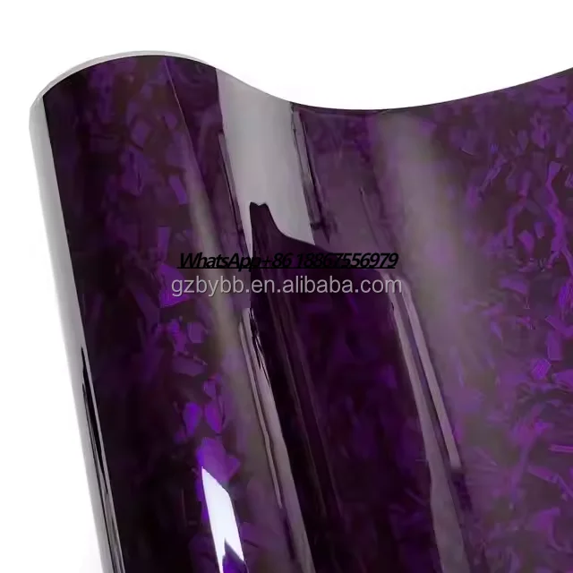 Hot Sale High Gloss Purple Forged Carbon Fiber Fabric Car Vinyl Wrap Anti Scratch TPU Paint Protection Film for Car Body/Mirror