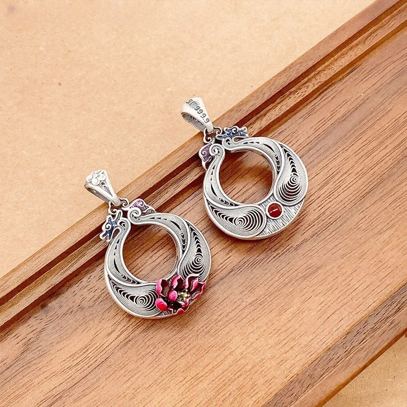 S999 Sterling Silver Charms Pendants for Women Men Enamel Wires Filigree Loong Phoenix Magpie New Fashion Jewelry Wholesale