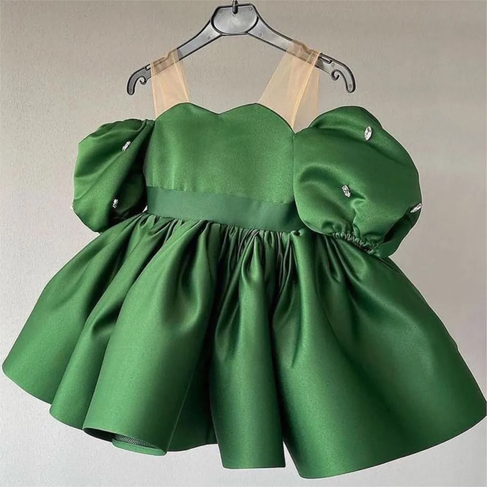 Vestito da bambina tinta unita bambina monospalla maniche a bolle abito da principessa vestidos nias