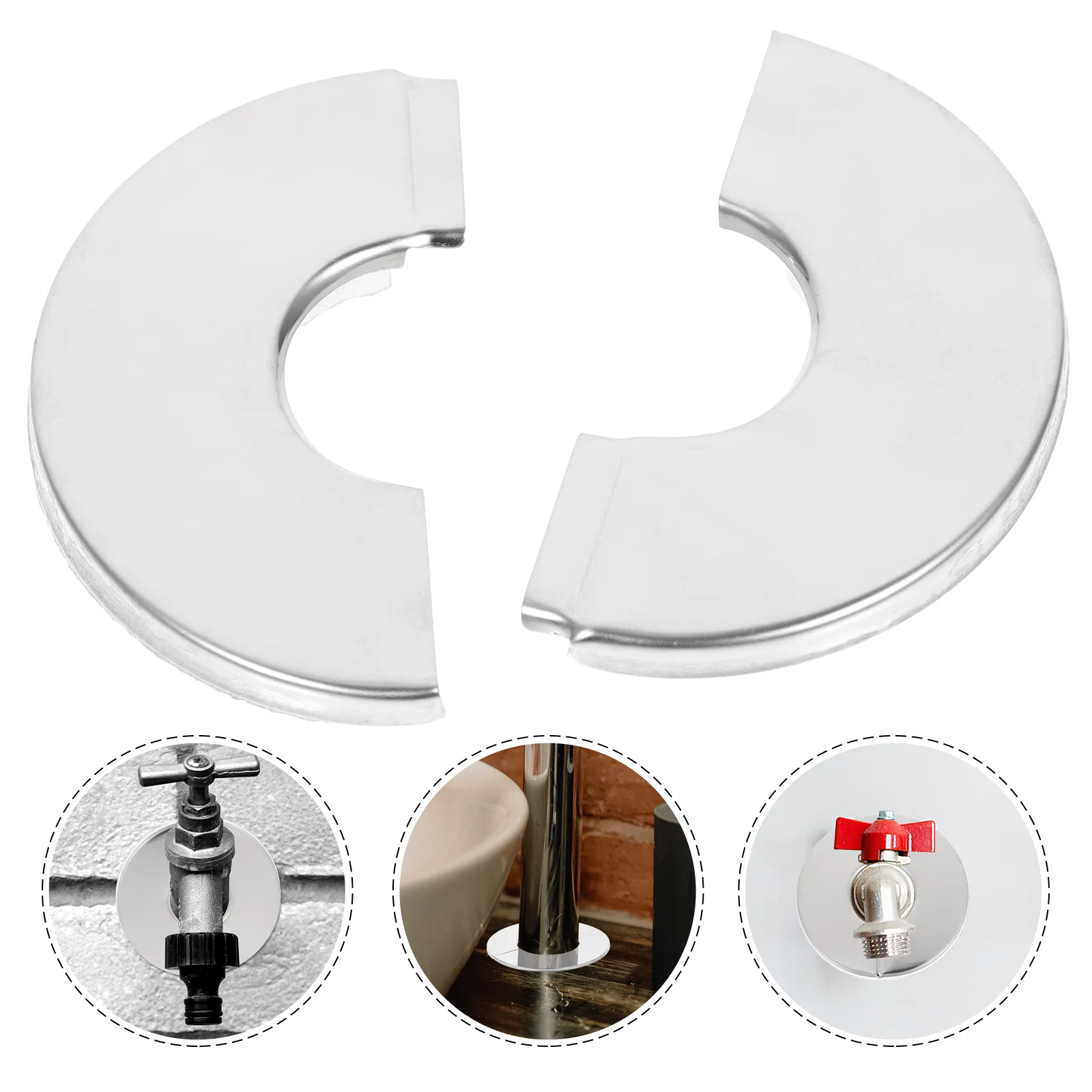 4 Pcs Round Hole Pipe Cover Stainless Steel Decorative Wall Plates for Plumbing Pipes Escutcheon Replacement Easy Install Self