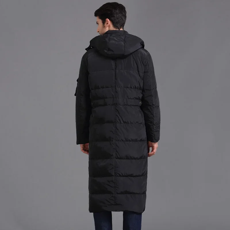 European Plus Size Men Long Down Coat Outwear Warm Jacket with Hood Thick Winter Parkas Snow Coats Waterproof Male