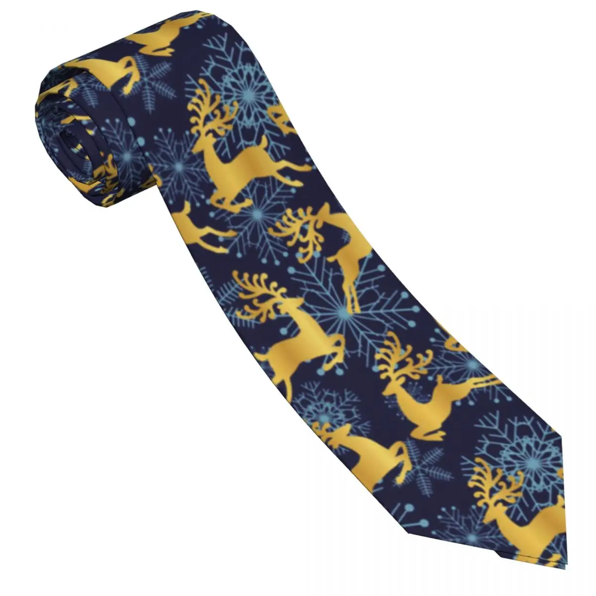 Classic Tie for Men Silk Mens Neckties for Wedding Party Business Adult Neck Tie Casual Gold Deer Of Blue Snowflakes Tie