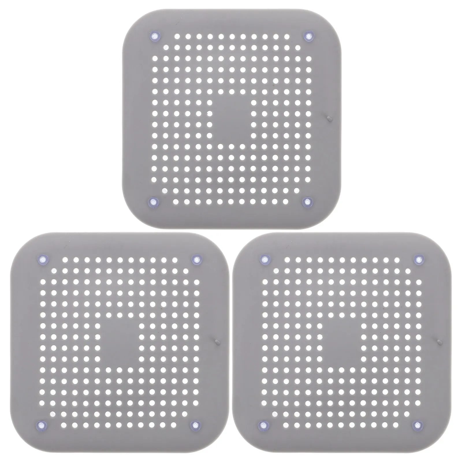 3Pcs Colorful Square Sink Drain Strainer Filter with Strong Suction Cup for Kitchen Shower Floor Tub Drains Hair Food Catcher