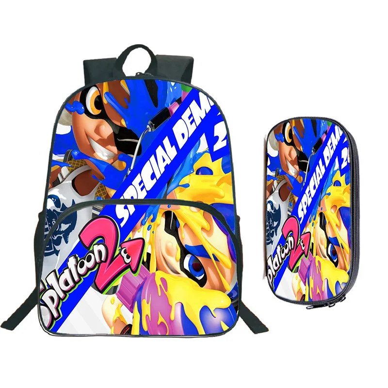 

Boy Girl Splatoon Casual Game Backpacks Pen Bag2pcs Kids 3D Print Backpack Child Popular Anime Pattern Schoolbag Play Knapsack