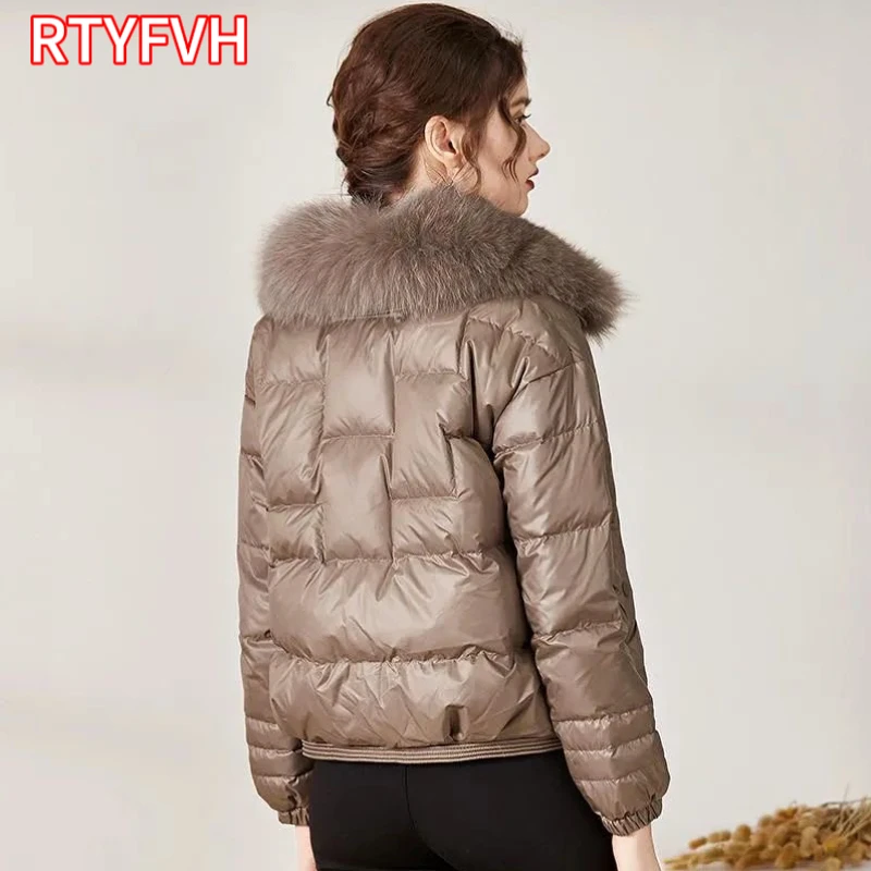 2024 Imitatie Vossenbont Kraag Winter Vrouwen 90% Witte Eend Donsjack Dames Korte Warme Pufferjas Dames Losse Vintage Parka