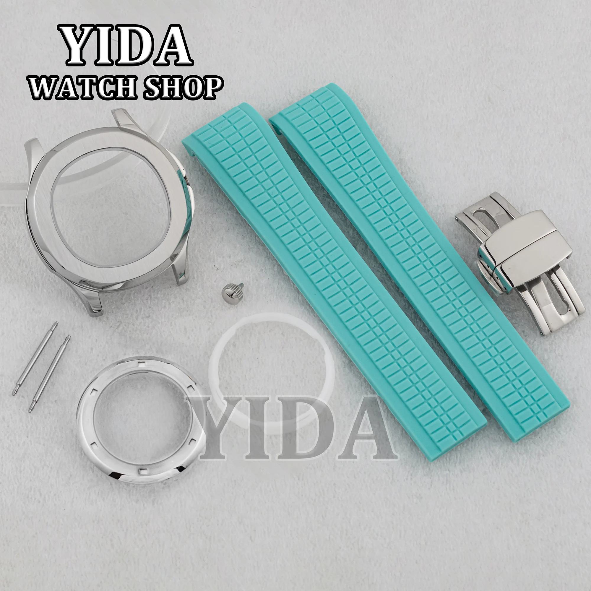 Für AQUANAUT NH35 42MM Uhrengehäuse Nautilus Edelstahlgehäuse Gummiband passend für NH35 Uhrwerk 32MM Zifferblatt Teile Ersatz