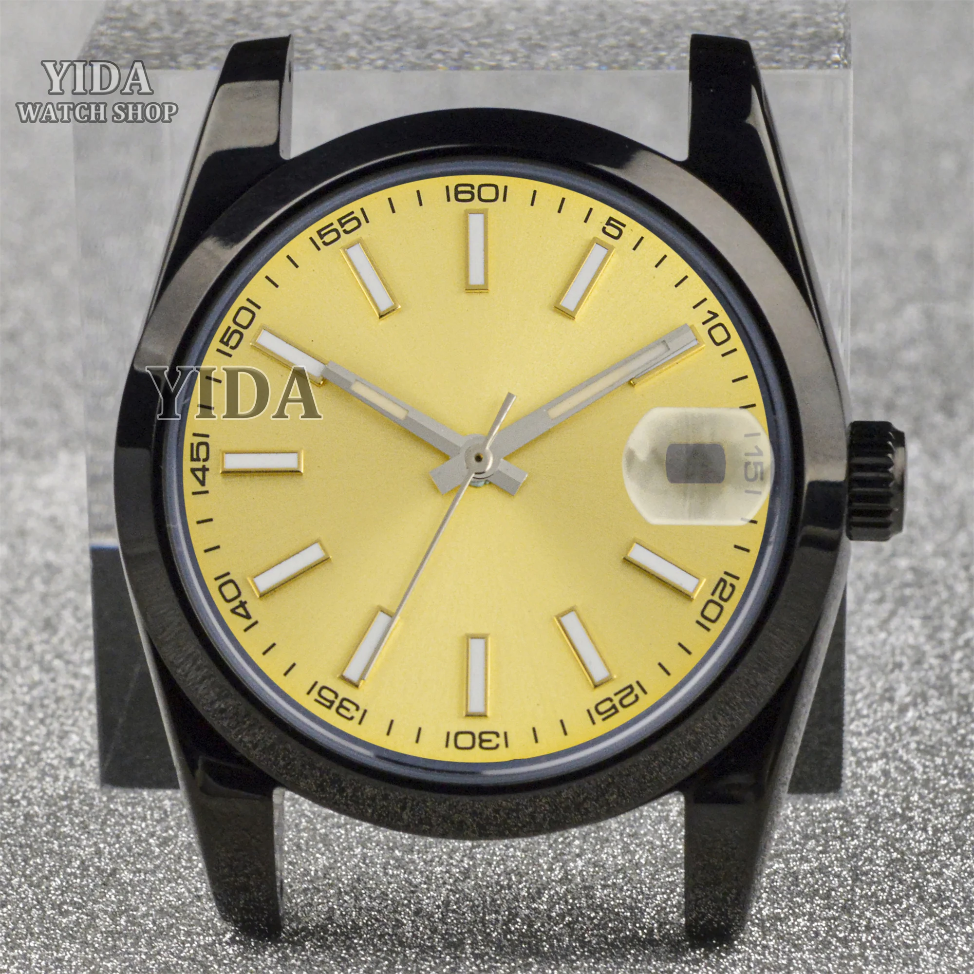 NH35 Plating Black Watch Case Dial for Datejust Green Luminous Pointers Sapphire Glass Fit NH35 Mechanical Movement Accessories