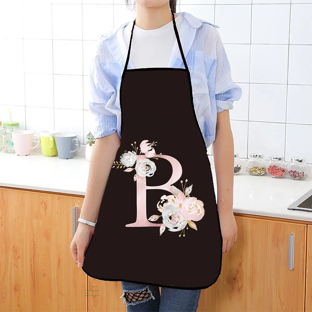 Custom Letter Print Apron Floral Pattern, Fashion Kitchen Wear for Women & Men, Unique Gift for Cooks