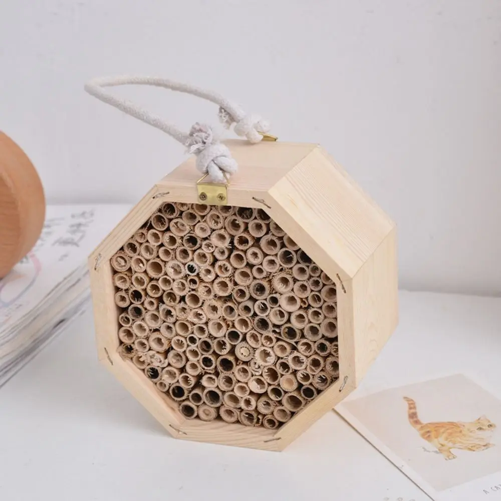 Beekeeping Equipment Wooden Insect House Hanging Natural Insect Nest Durable Thickened Octagonal Honeycomb House Bee Condo/Hotel