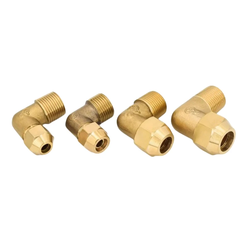 Flared Brass 90° Elbow Pipe Fittings 1/8 1/4 3/8 1/2 Male Thread Brass Joint Air Conditioning Extension Tool Connector Adapter