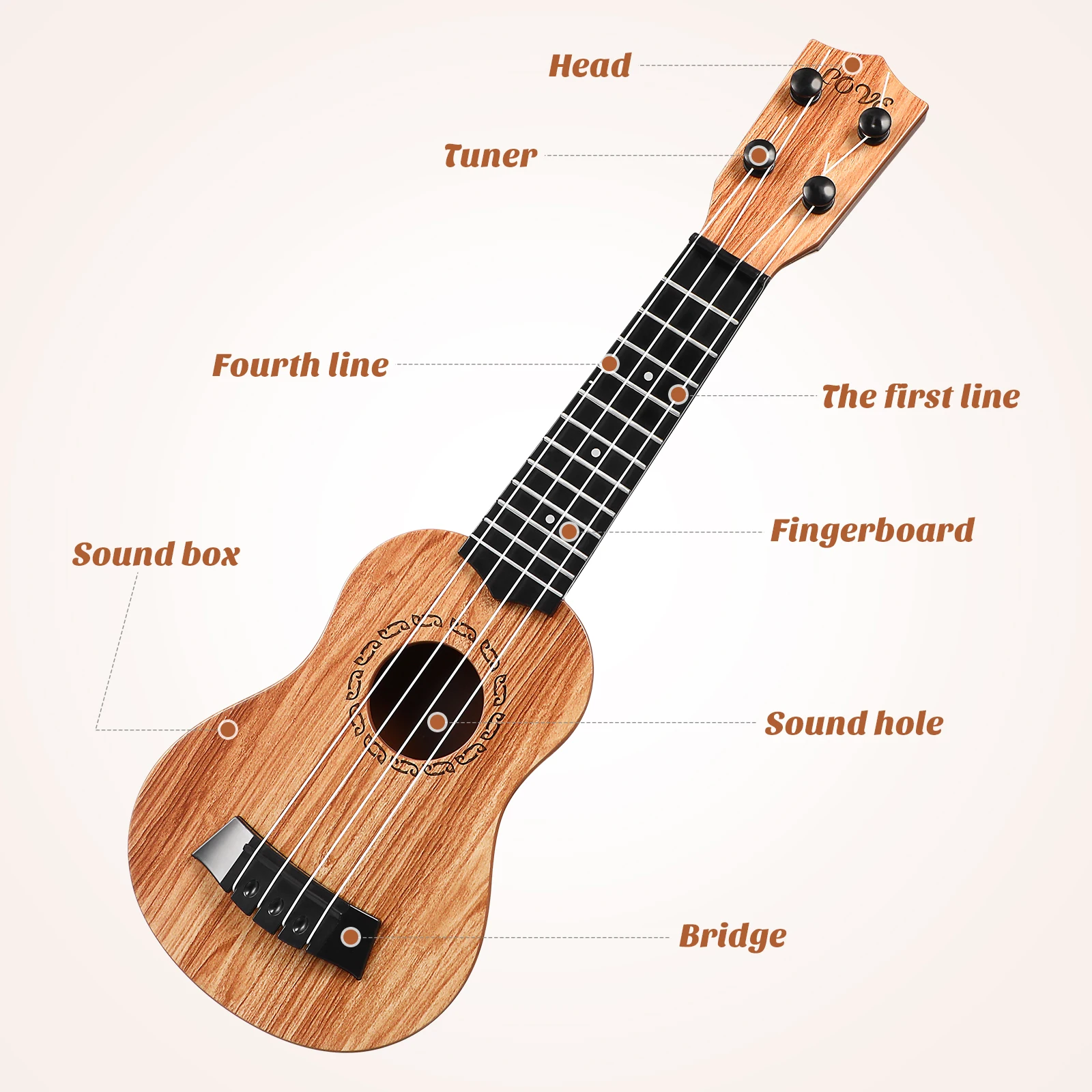 38Cm Wooden Design Kids Ukulele Lightweight Musical Instrument For Beginner Hawaiian Toy Guitar Learning Educational Instruments
