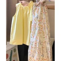Summer Beautiful Floral Tie-Waist Top And Skirt Set Women's Two-Piece Suit Anti-Aging Whole Ootd Matching Polyester Fiber