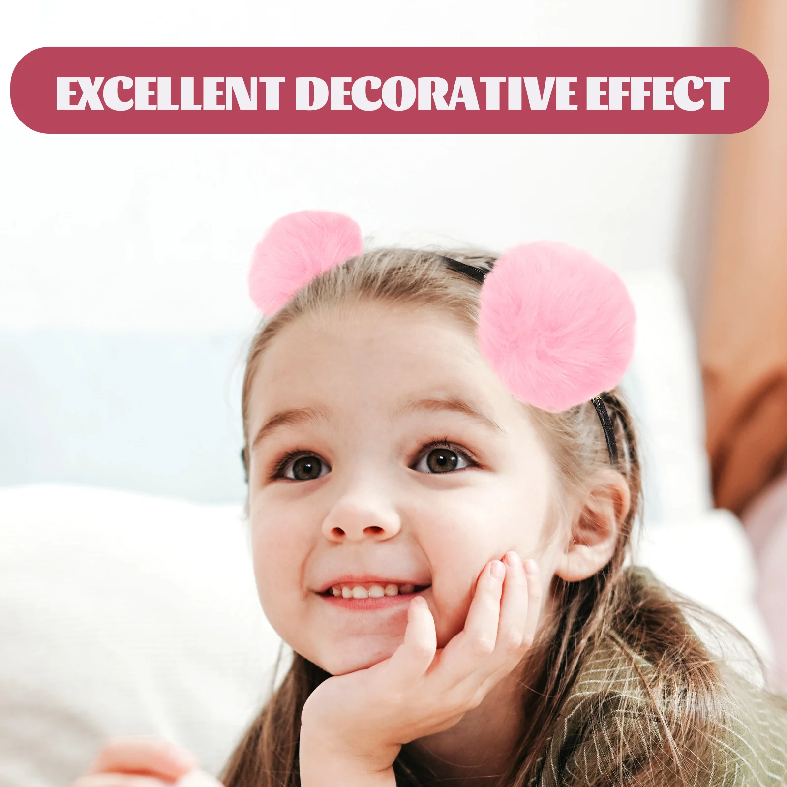 

3Pcs Hoop Featuring Soft Pom Pom Cat Ears in Sky Blue Pink Watermelon Red 59x75x2inch Festive Headwear for Masquerade