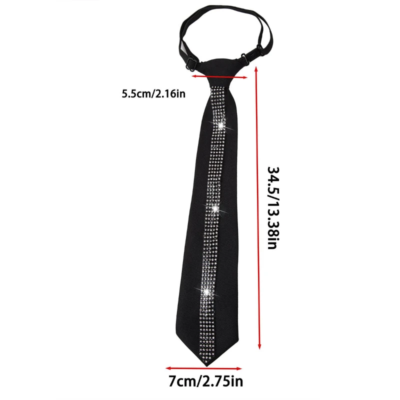 Elegante schwarze Strass-Lazy-Krawatte, verstellbare Krawatten für Damen, perfekt für Freizeit- und Business-Hemd-Fliege-Accessoires – Detail 6