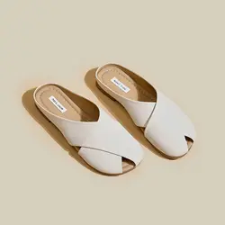 Summer 2024 Leather Mules Women's Slippers and Ladies Sandals Home House Slides Indoor Flat Shoes B Shoe I New Fashion Footwear