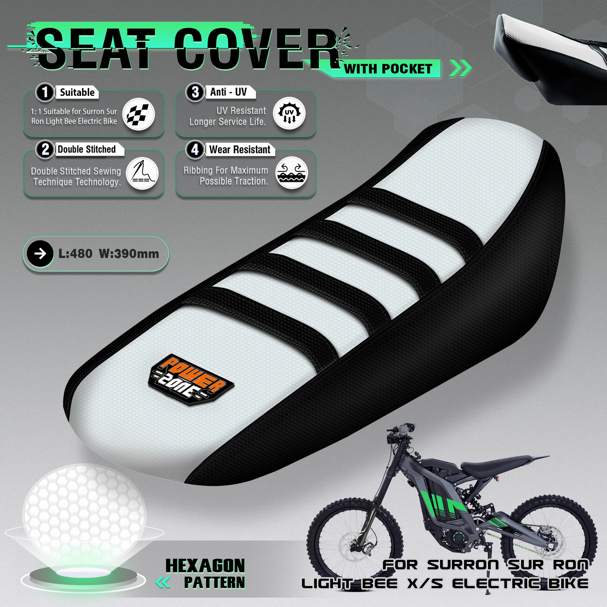 Powerzone For SUR-RON Surron LB Light Bee S X Motocross Ribbed Soft Seat Cover Black Red Blue Anti-slip Covers Cushion