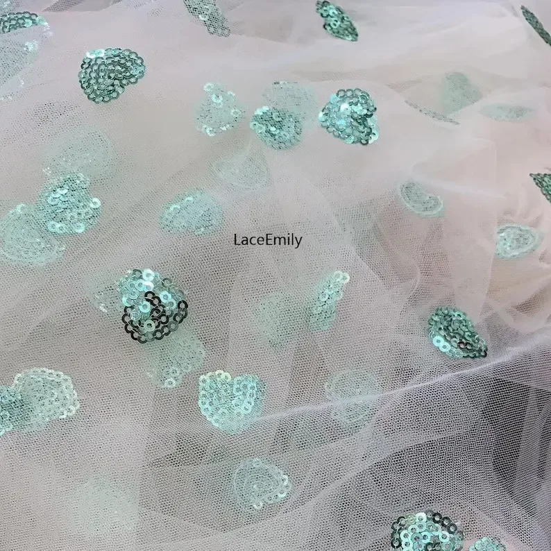6 colori Love Heart ricamo con paillettes Tessuto di pizzo Morbido tulle di pizzo per abito cupcake Costume da ballo Abito da ballo Abito da ragazza