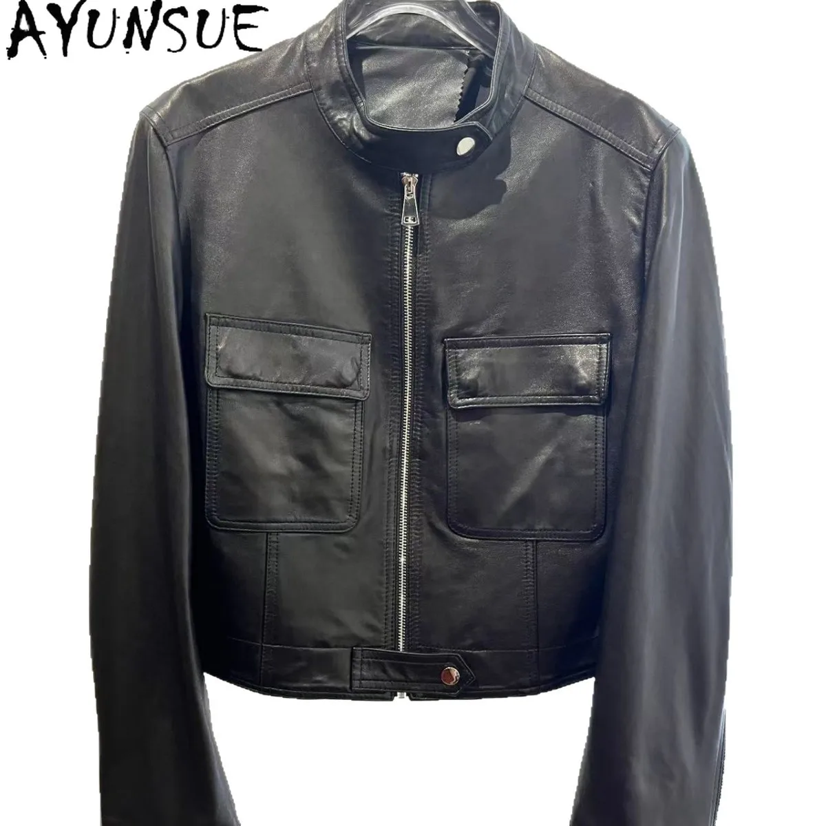 

AYUNSUE Real Leather Jacket Woman 2026 Autumn Clothes Fashion Sheepskin Coat for Women Short Fashion New Style Jaqueta De Couro