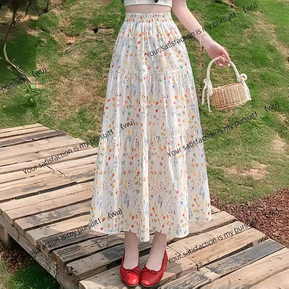 

Французская белая юбка А-образной формы с цветочным принтом, детская летняя маленькая мужская юбка-зонтик с подвеской, длинная юбка