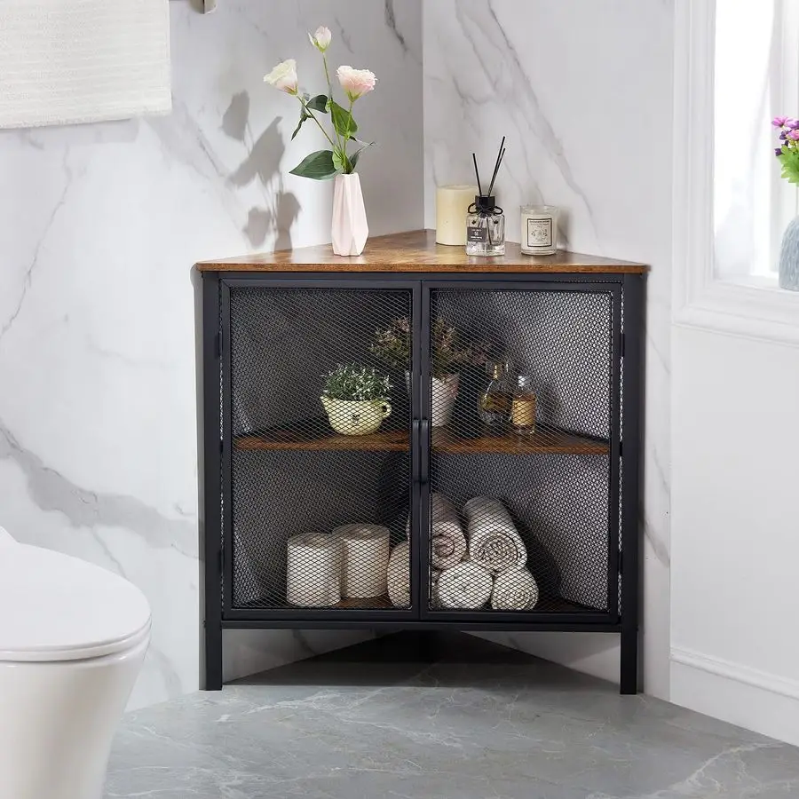 

Угловой шкаф-стол, 3-уровневые полки с защитной дверью, органайзер для полки для хранения в металлическом каркасе для небольшого пространства, гостиной, комплект