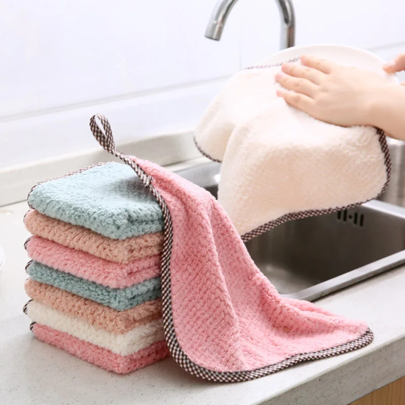 

10Pcs Hangable Hand Towel Coral Velvet Handkerchief Kitchen Cleaning Towel Non Shedding Absorbent Cloth Dishcloth Cleaning Cloth