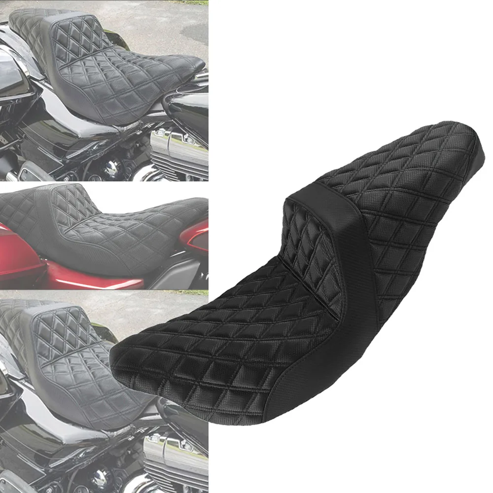 Motorcycle Black Front Rear Two-Up Seat Extended Seat For Harley Touring Road King FLTRXS Electra Glide CVO 2008-2023 2022