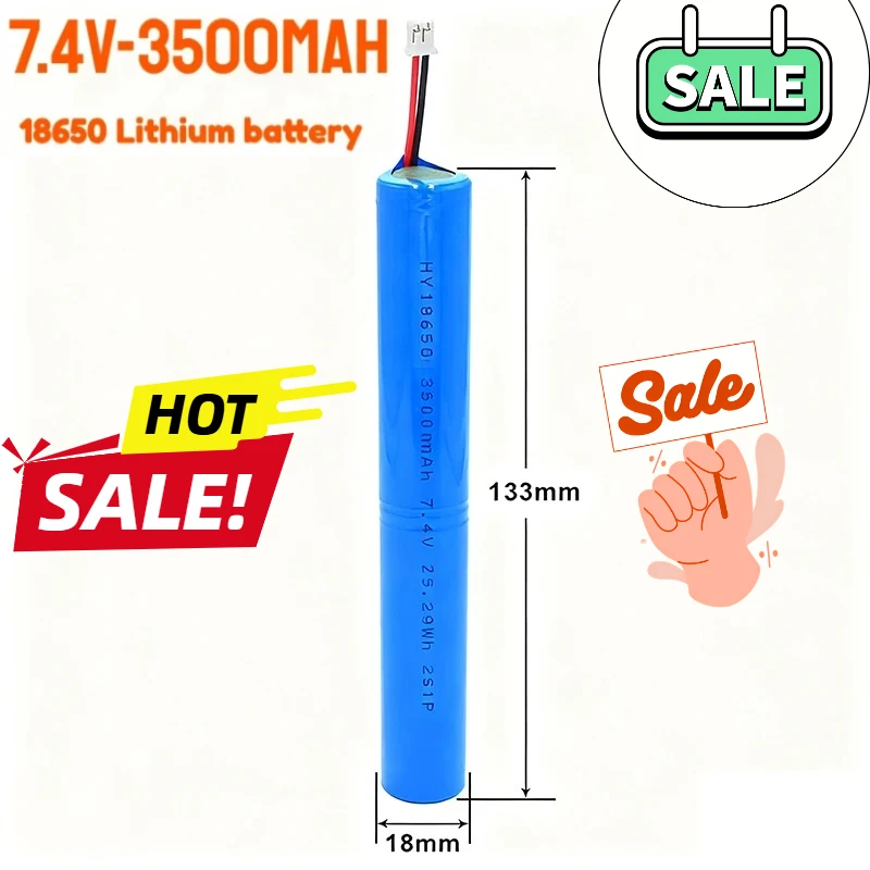 18650 7.4V Lithium Battery 3500mAh 2S1P Li-ion Rechargeable Battery Pack for Long Strip Light Tube Camping Lamp Portable Speaker