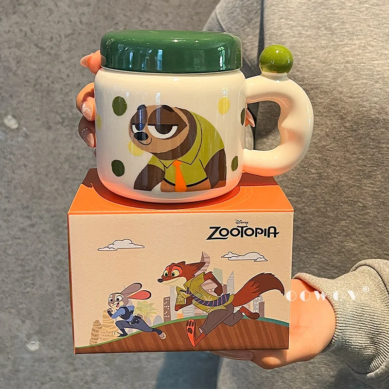 400ML Zootopia Multiple Characters Ceramic Mug with Dustproof Lid Cute Cartoon Milk Coffee Cup Home Birthday Gift - view 4