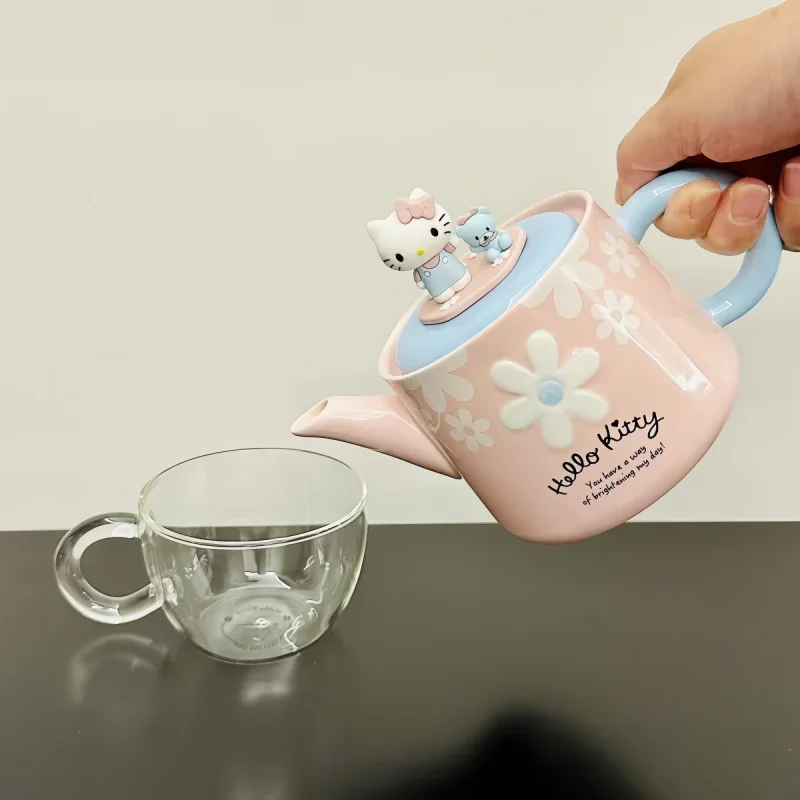 2024 Nowy Gorący Sanrio Anime Ceramiczny Czajniczek Kubek Śliczna Kreskówka Hello Kitty Kubek na Wodę Zestaw Wysokiej Wartości Dom Dziewczyna