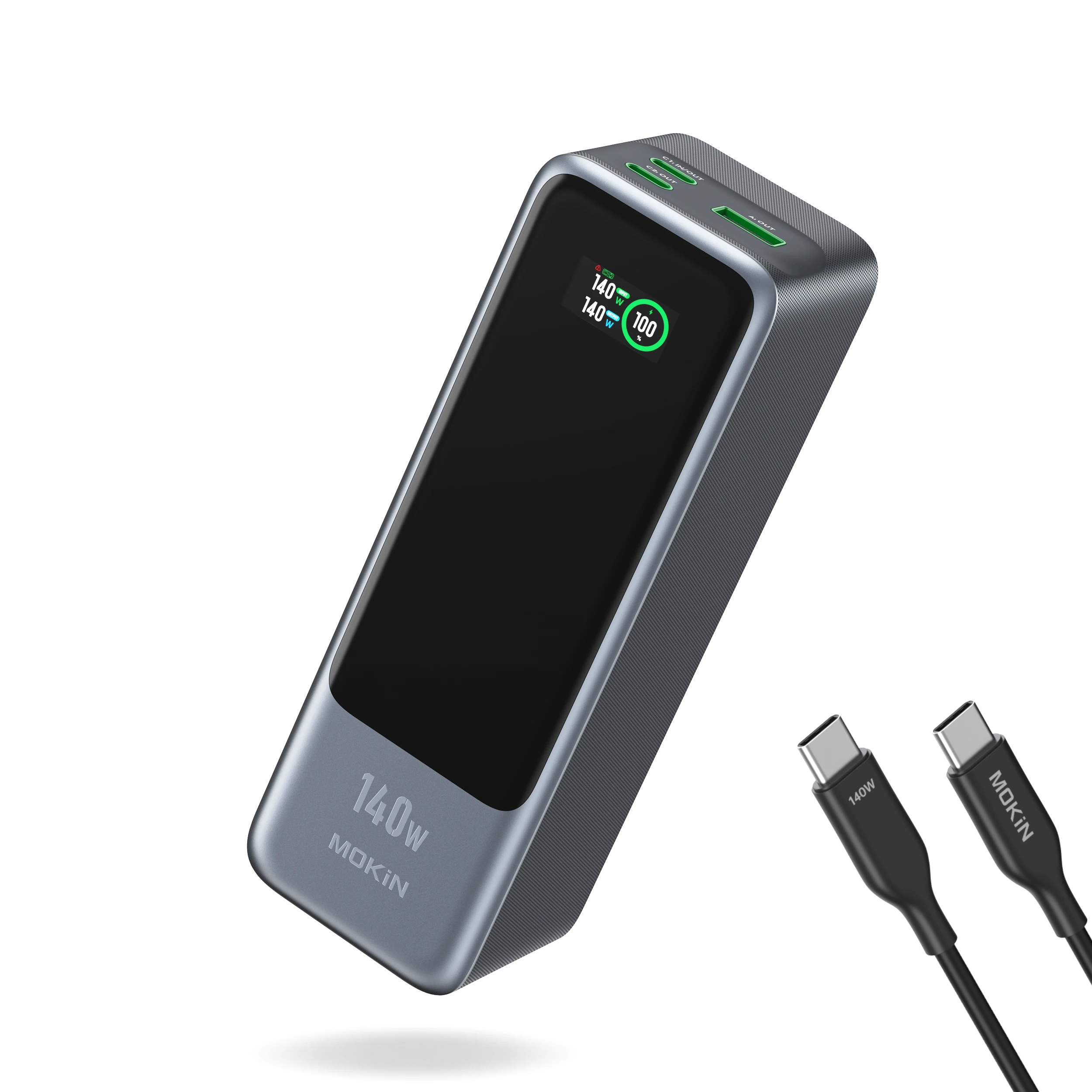 

﻿ MOKiN 140 Вт Power Bank 24000 мАч 2-портовый портативный аккумулятор с быстрой зарядкой и интеллектуальным цифровым дисплеем, для ноутбука Iphone Samsung