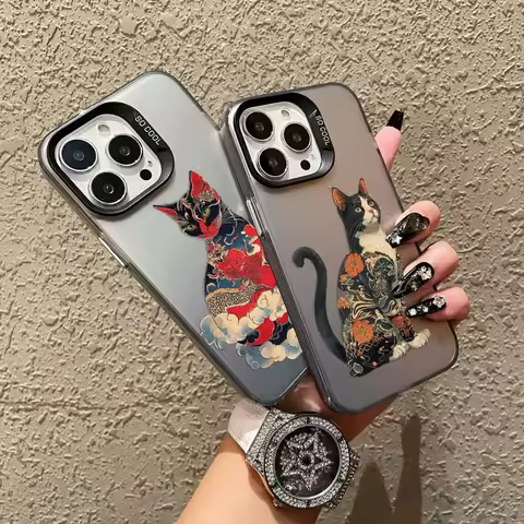 Japanese-style Colorful Cat Design phone Case For Samsung S25 S24 S23 S22 S21 S20 Ultra Plus FE A15A34 A35 A53 A54 A55 5G Cover
