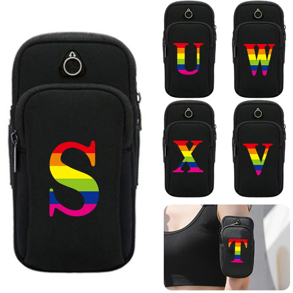 

Universal Armband Sport Phone Case Rainbow Pattern Printing Series Outdoor Sports with Headphone Jack Mobile Storage Bag