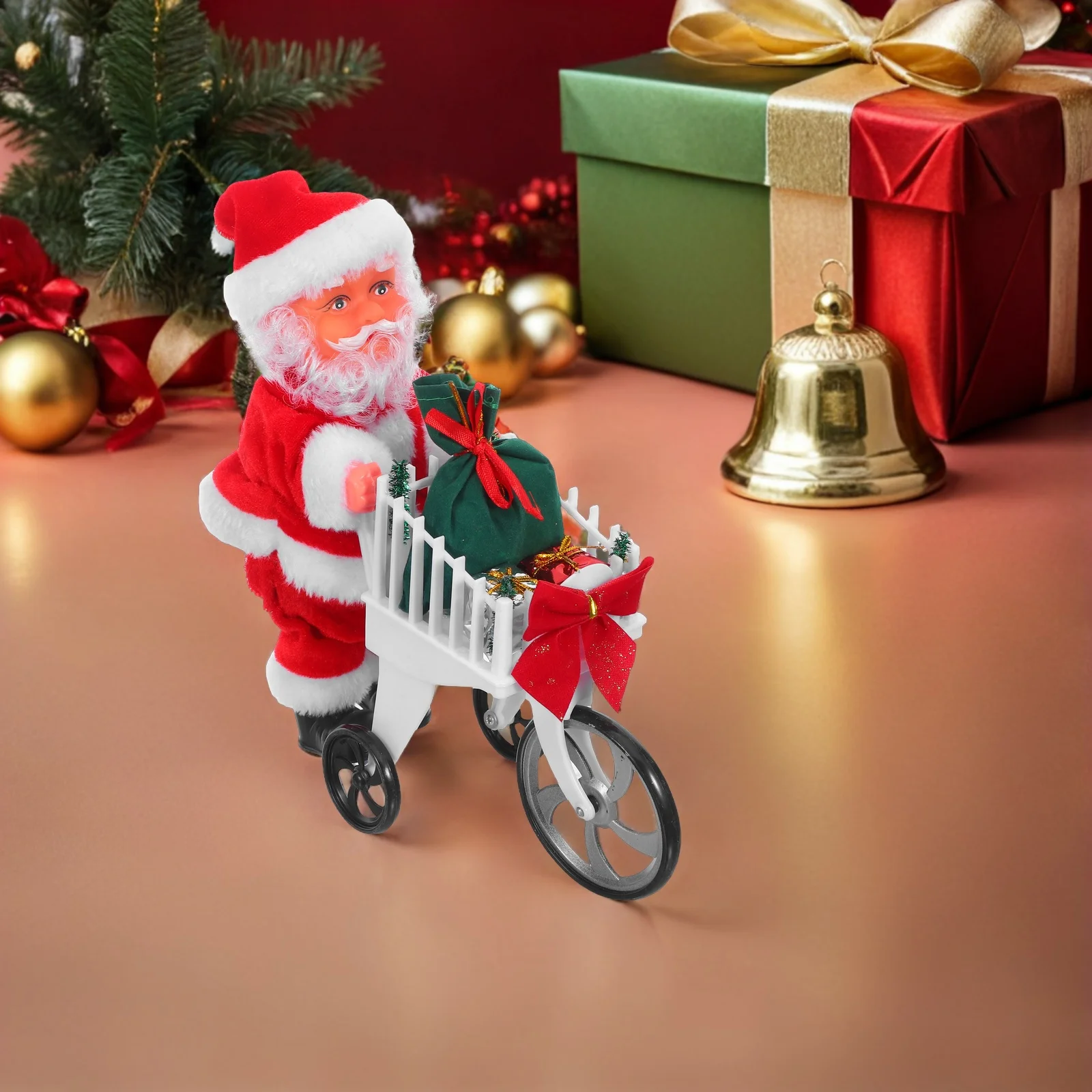 

Festive Santa with Moving Shopping Cart Christmas Musical Decoration for Home Office Party Interactive Holiday Gift Idea