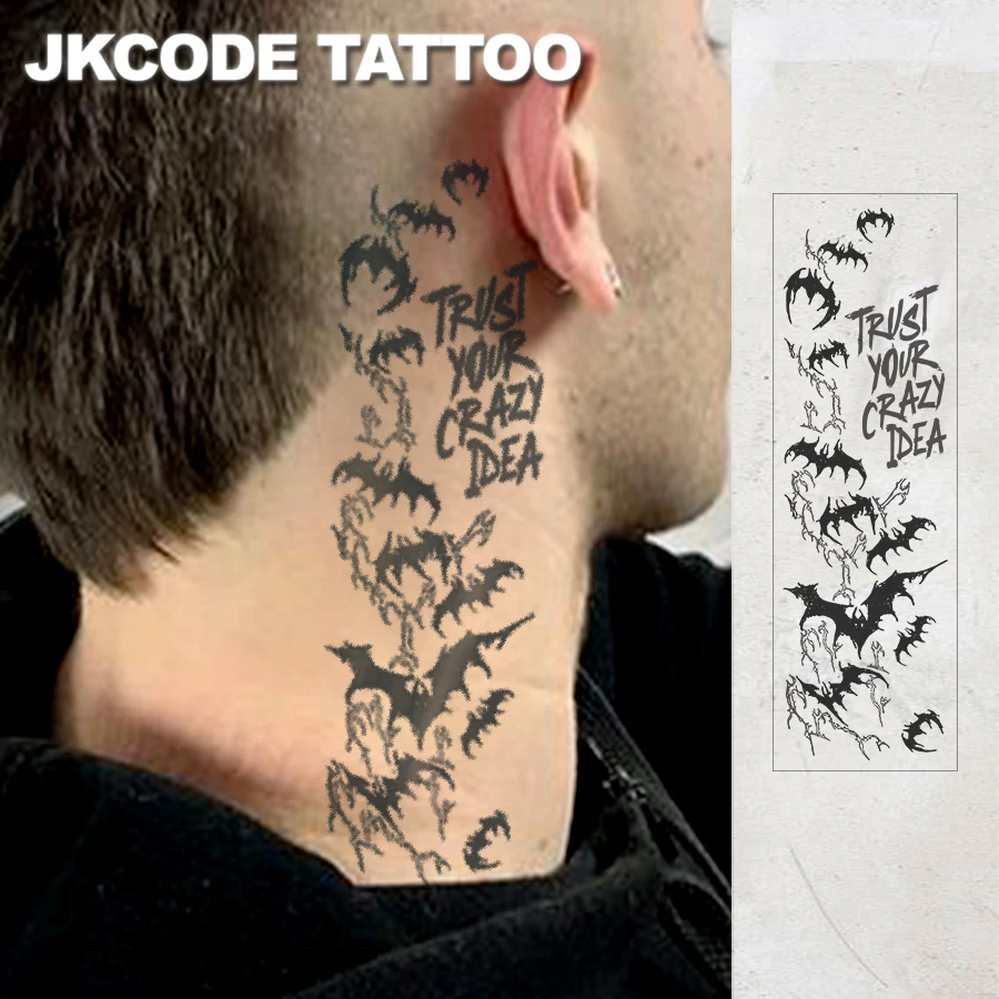 Waterproof Design Semi-Permanent Tattoos, Halloween Tattoo-Gothic Style Bat Pattern-Men's Tattoo Neck Hand Finger Temporary Tattoo Lasting 15 Days