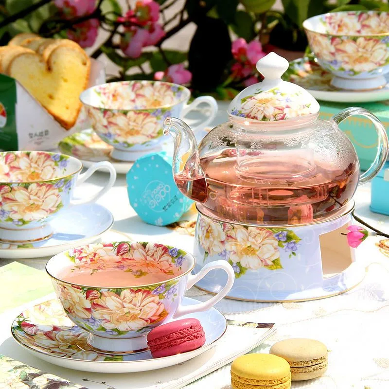 English British Afternoon Tea set for Home Office Cafe High-Grade Porcelain Tea Cup Saucer Spoon Glass Teapot Teaware set Gift