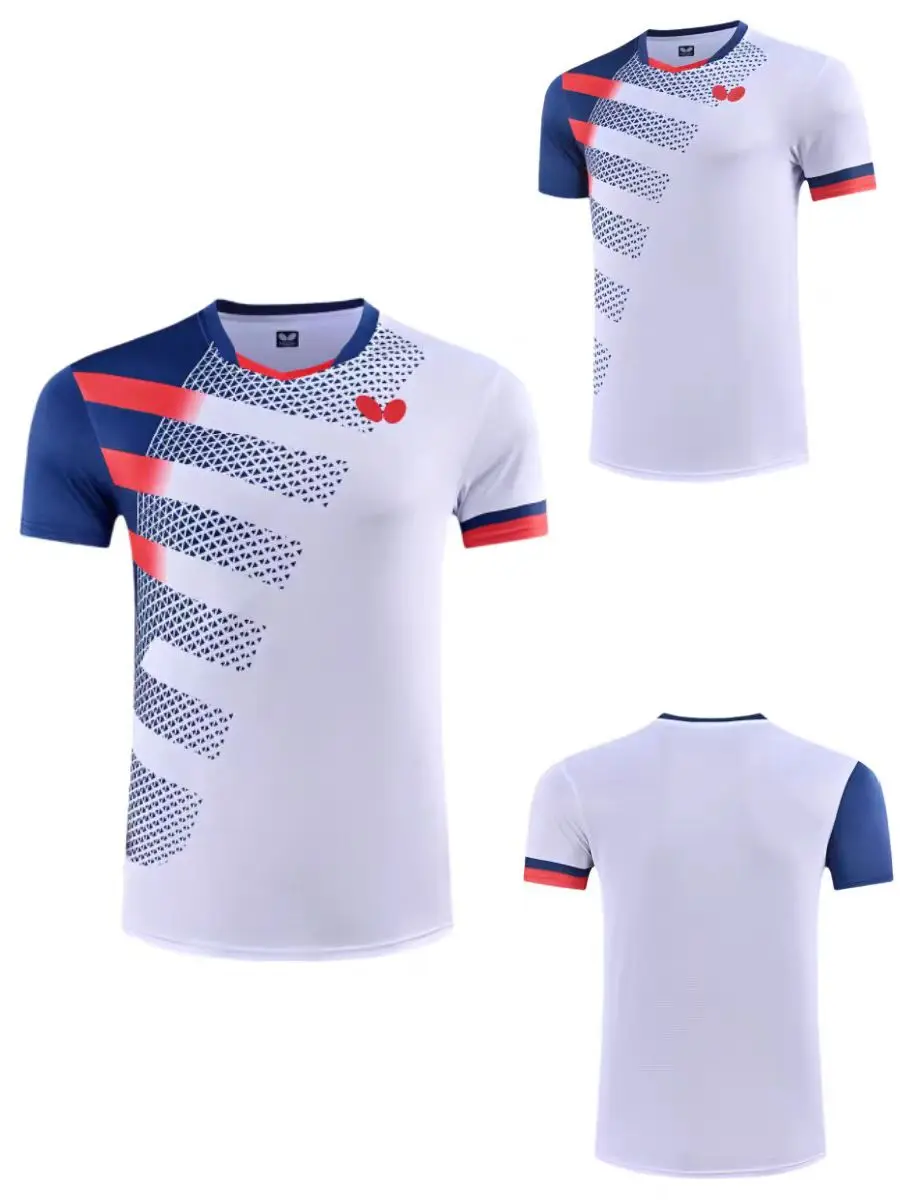 T-shirt de tennis de table personnalisé pour hommes et femmes, séchage rapide, respirant, léger, col en V, chemise d'entraînement de badminton, logo d'équipe personnalisé