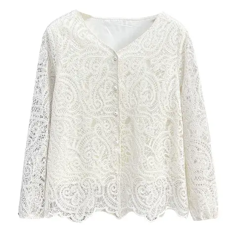 Spring Plus Size Blouses New 100kg V-neck Lace Women Shirt With Temperament 8808
