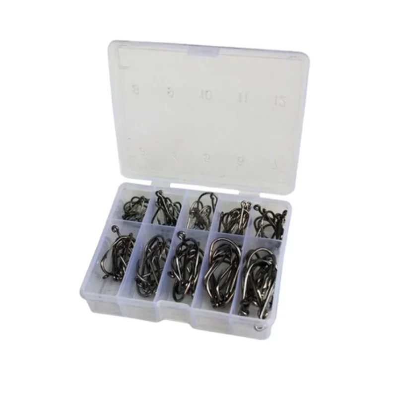 100Pcs Fishing Hooks Set Carbon Steel Single Circle Fishing Hook Fly Fishing Jip Barbed Carp Hooks Sea Tackle Accessories