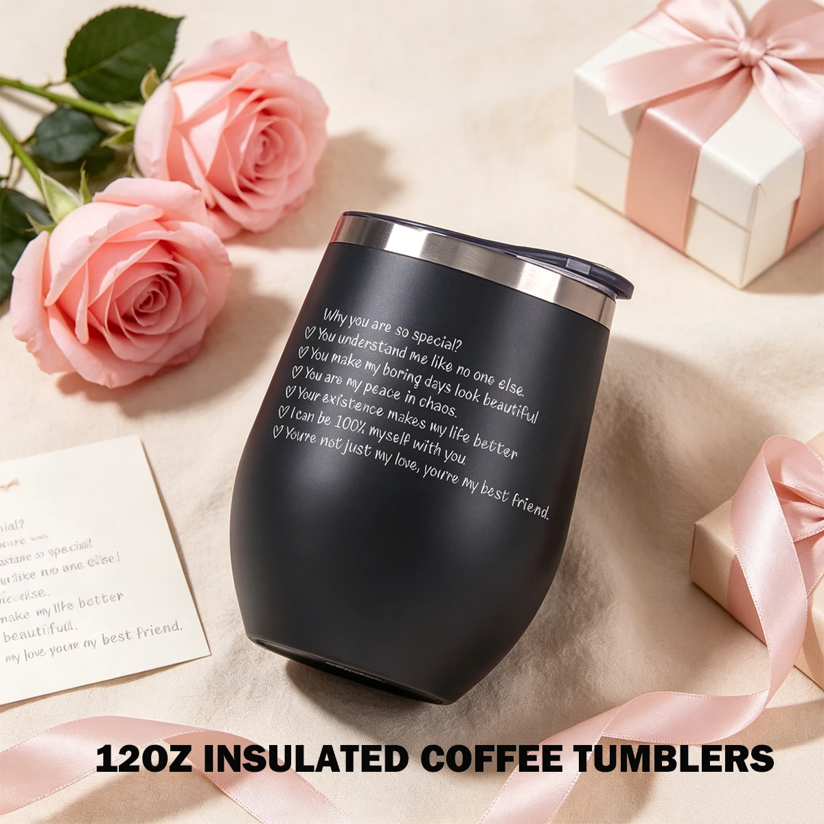 Custom Personalized Stainless Steel Engraved Insulated 12 oz Wine Tumbler, Warm Reminder Gifts for Friends, Mom, Sister,Coworker