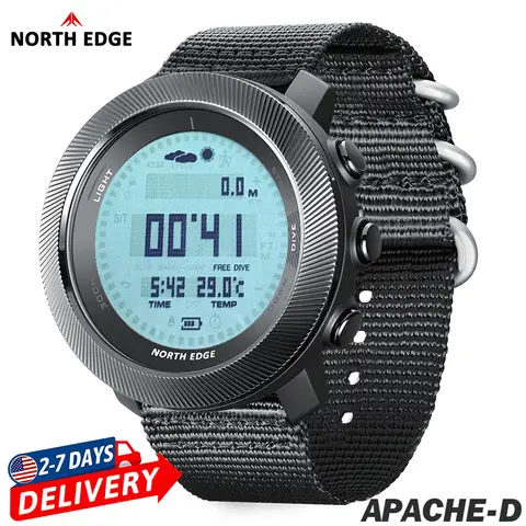 NORTH EDG APACHE-D Men's Digital Free Dive Watch Outdoor Sport Watches Carbon Fiber Case Altitude Barometer Compass World Time Waterproof 100M